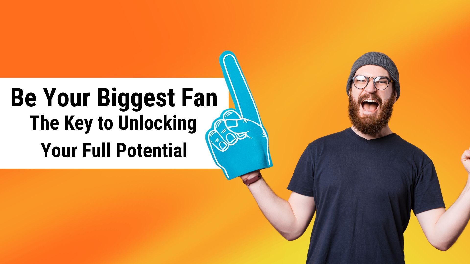 man cheering with big foam finger